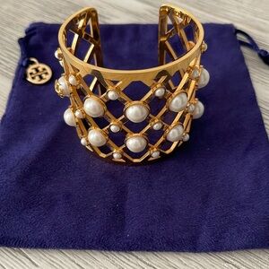 Tory Burch Gold & Pearl Wide Cuff